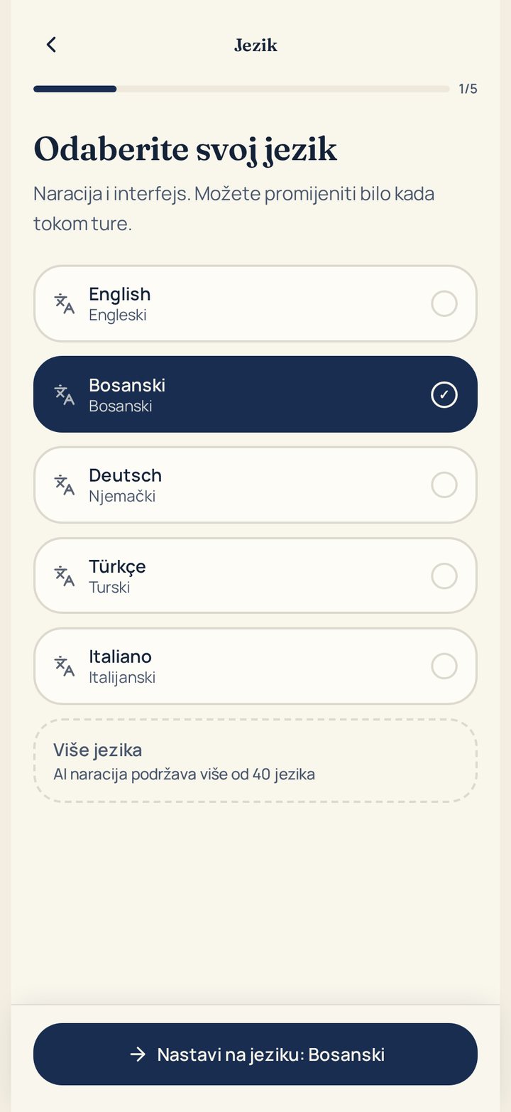 VocaTour demo — odabir jezika
