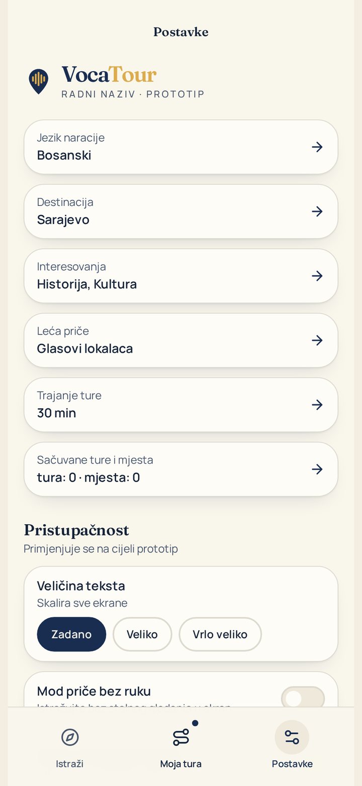 VocaTour demo — pristupačnost i prilagodbe